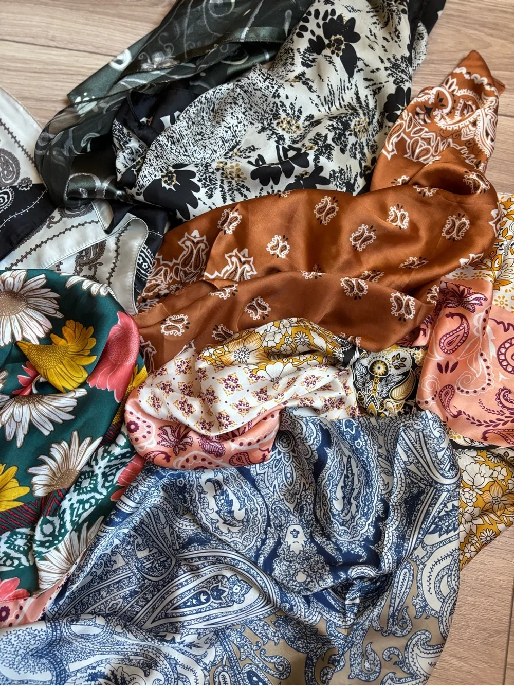 Assorted Satin Scarf Bundle in Floral & Paisley Prints
